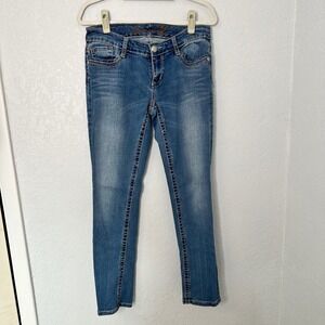 Y2K Seven Jeans Womens Embellished Pocket Skinny Stretch Blue Denim‎ Pants 30
